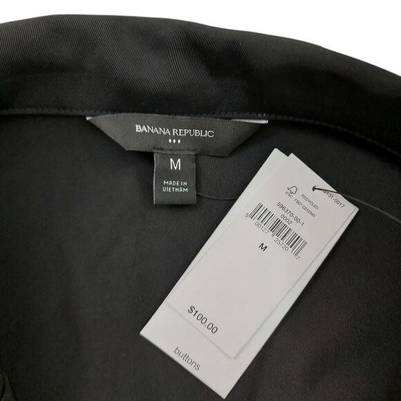 Banana Republic Shirt Dress Womens Medium Black Satin Twill Mini Tie Waist Shift - Picture 8 of 12